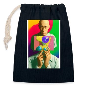 LSD TRIPPING PICTURE - TRIPPING ART WORK - Sac cadeau en coton avec cordon (14 x 20 cm) - bleu marine - Devant