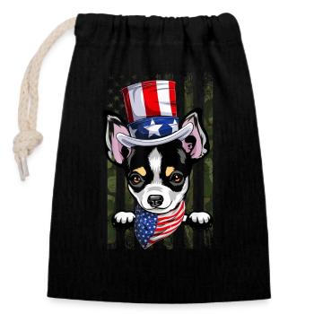 Vintage Chihuahua Dog 4th Of Juillet Jour de l’Indépendance - Sac cadeau en coton avec cordon (14 x 20 cm) - noir - Devant
