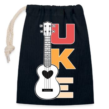 Ukulele - Sac cadeau en coton avec cordon (14 x 20 cm) - bleu marine - Devant