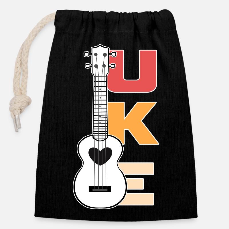 Ukulele - Sac cadeau en coton avec cordon (14 x 20 cm) - noir
