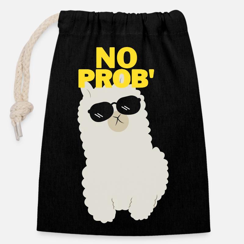 NO PROB'Lama - Sac cadeau en coton avec cordon (14 x 20 cm) - noir