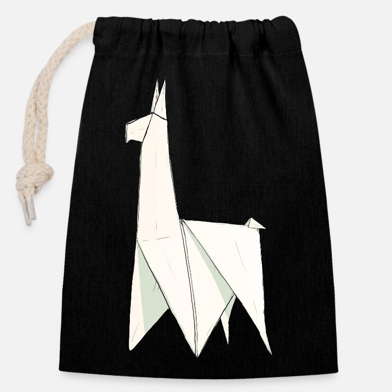 Origami Alpaca - Closable cotton gift bag (14x20cm) - black