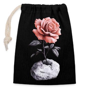 Rose rouge rose brise la pierre - Sac cadeau en coton avec cordon (14 x 20 cm) - noir - Devant