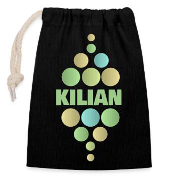 Prénom Kilian - Sac cadeau en coton avec cordon (14 x 20 cm) - noir - Devant