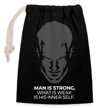 MAN IS STRONG - Closable cotton gift bag (14x20cm) - black - Front