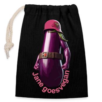 Jane goes vegan - Closable cotton gift bag (14x20cm) - black - Front