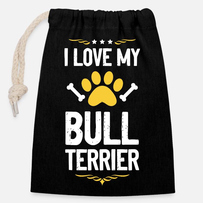Ich liebe meinen Bullterrier - Verschließbarer Geschenkbeutel aus Baumwolle (14x20cm) - Schwarz