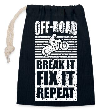 Un motard tout-terrain casse le casse, le répare, le design répété du tee - Sac cadeau en coton avec cordon (14 x 20 cm) - bleu marine - Devant