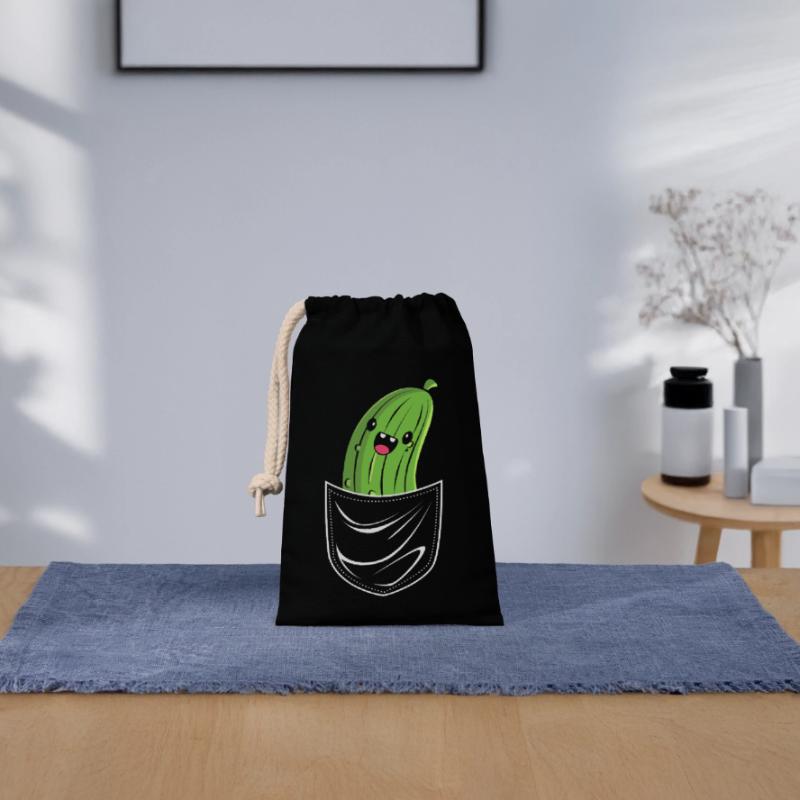 Cornichon concombre et concombre Sac cadeau en coton avec cordon (14 x 20 cm)