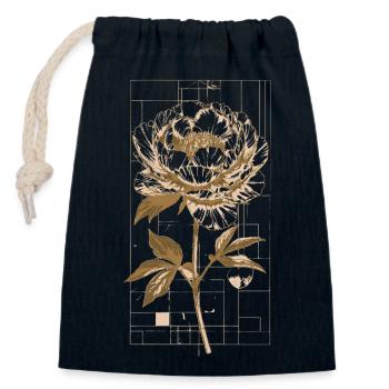 Goldene Blütenpfingstrose Print - Verschließbarer Geschenkbeutel aus Baumwolle (14x20cm) - Navy - Vorne