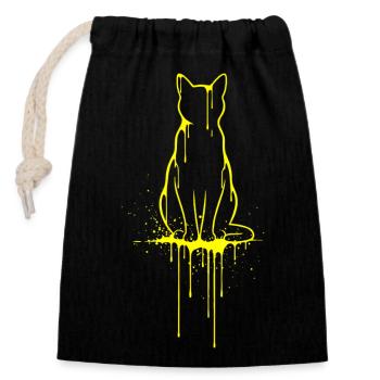Katzen Silhouette Gold Optik  - Verschließbarer Geschenkbeutel aus Baumwolle (14x20cm) - Schwarz - Vorne