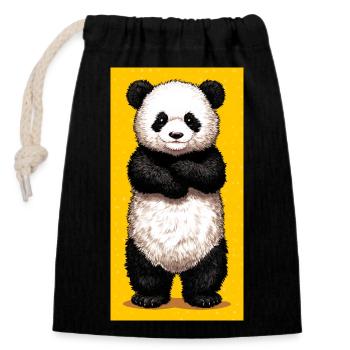 panda - Closable cotton gift bag (14x20cm) - black - Front