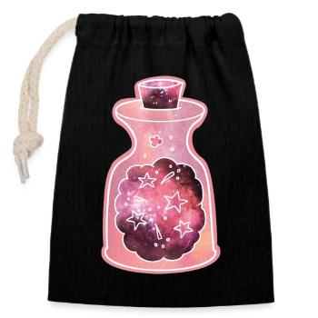 Mignon Magical Bottle Doodle avec Galaxy Stars - Sac cadeau en coton avec cordon (14 x 20 cm) - noir - Devant