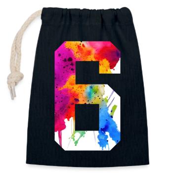 NUMÉRO 6 ANS 6E ANNIVERSAIRE - Sac cadeau en coton avec cordon (14 x 20 cm) - bleu marine - Devant