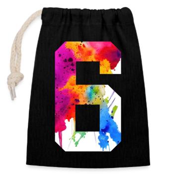 NUMBER 6 YEARS OLD 6TH BIRTHDAY - Closable cotton gift bag (14x20cm) - black - Front