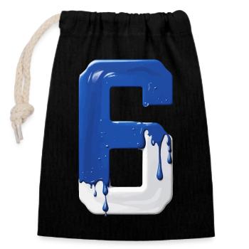 NO. 6 NUMBER 6 BLUE WHITE 6TH BIRTHDAY - Closable cotton gift bag (14x20cm) - black - Front