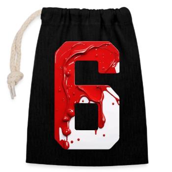 NO. 6 NUMBER 6 RED WHITE 6TH BIRTHDAY - Closable cotton gift bag (14x20cm) - black - Front