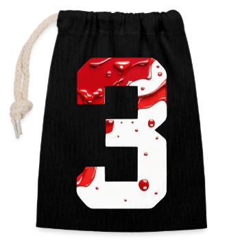 NO. 3 NUMBER 3 RED WHITE 3RD BIRTHDAY - Closable cotton gift bag (14x20cm) - black - Front