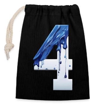 NON. 4 NUMÉRO 4 BLEU BLANC 4E ANNIVERSAIRE - Sac cadeau en coton avec cordon (14 x 20 cm) - noir - Devant