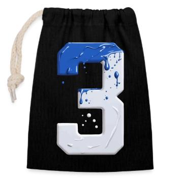 NO. 3 NUMBER 3 BLUE WHITE 3RD BIRTHDAY - Closable cotton gift bag (14x20cm) - black - Front