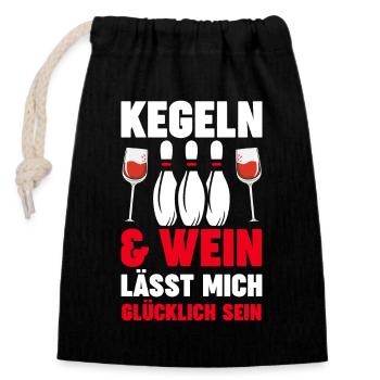 Wein Kegel Kegler Kegelverein Kegeln - Verschließbarer Geschenkbeutel aus Baumwolle (14x20cm) - Schwarz - Vorne