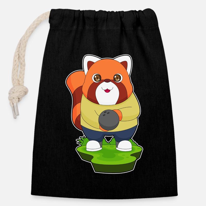 Panda roux Bowling Bowling Ball Sport - Sac cadeau en coton avec cordon (14 x 20 cm) - noir