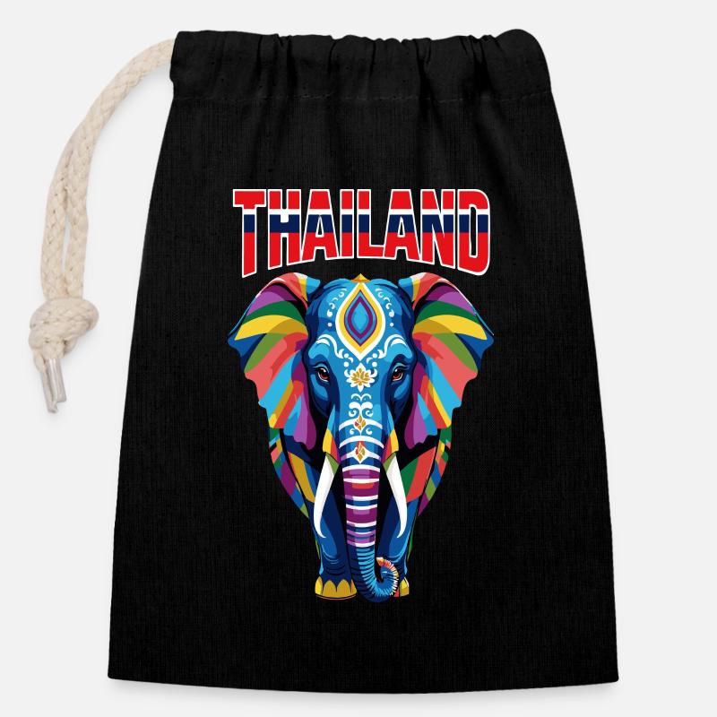 Colorful abstract elephant from Thailand - Closable cotton gift bag (14x20cm) - black