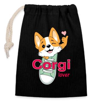 Amoureux de Corgi - Sac cadeau en coton avec cordon (14 x 20 cm) - noir - Devant