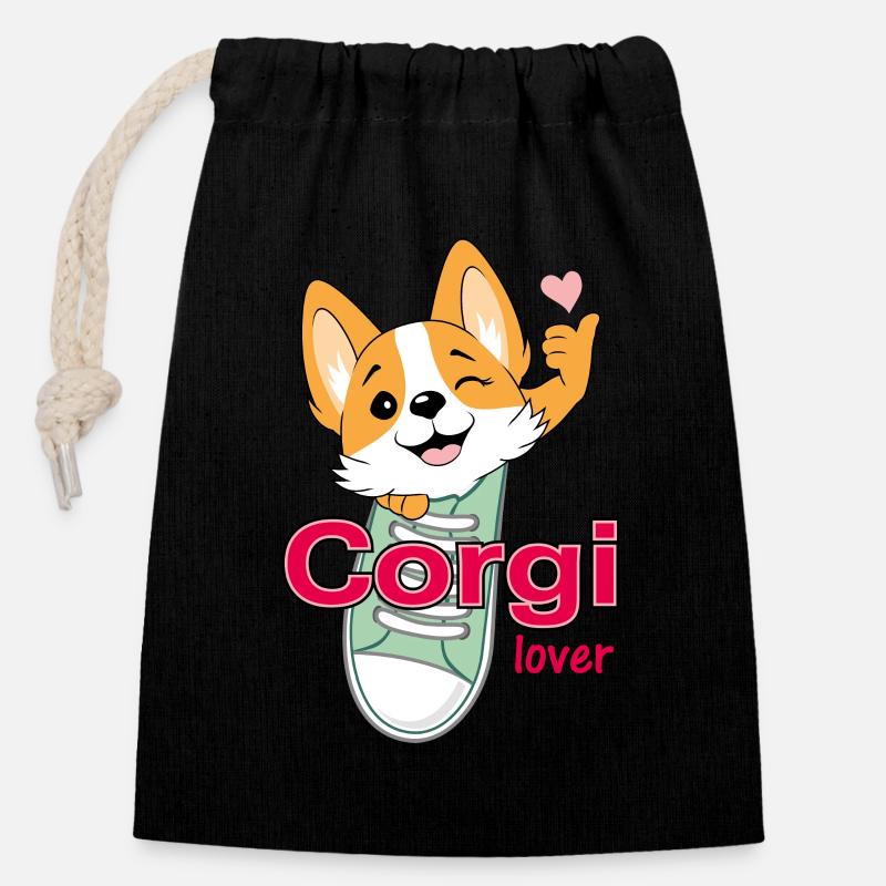 Corgi lover - Closable cotton gift bag (14x20cm) - black