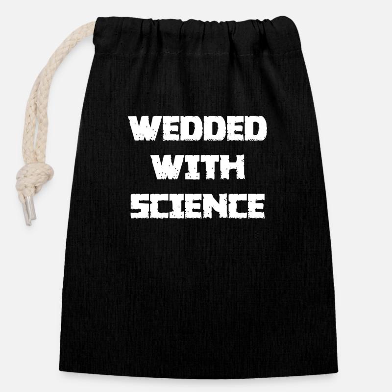 WEDDED WITH SCIENCE - Closable cotton gift bag (14x20cm) - black