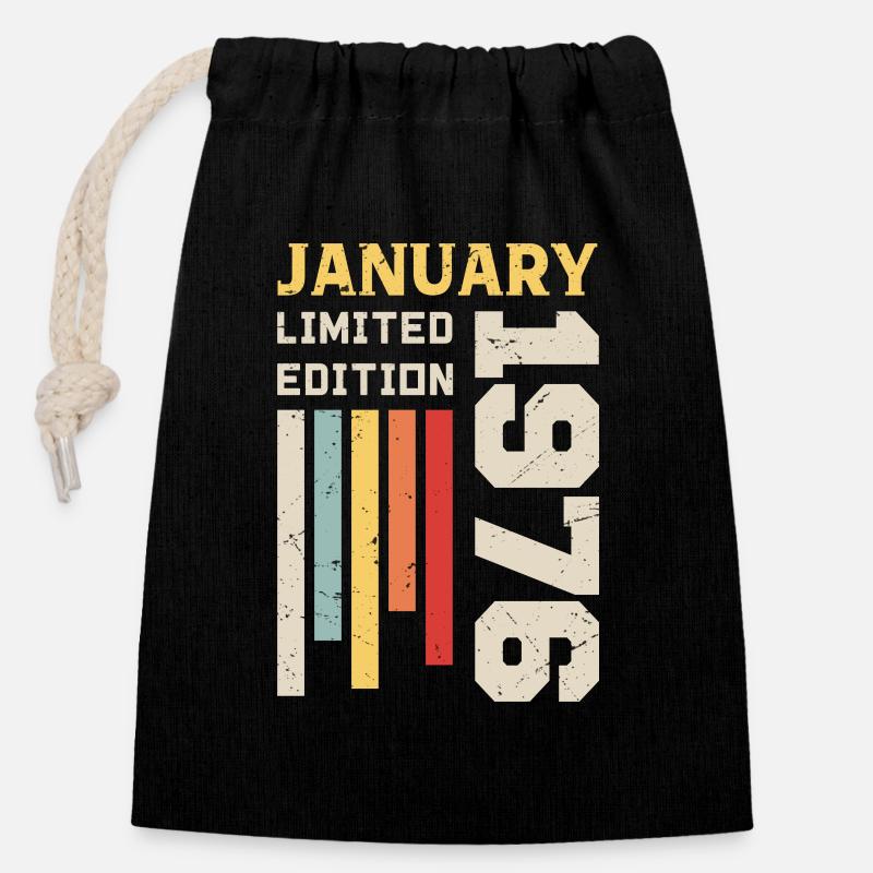 Janvier 1976 - Cadeau anniversaire Janvier 1976 - Sac cadeau en coton avec cordon (14 x 20 cm) - noir