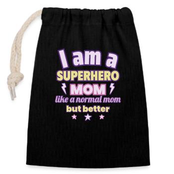 Mère Super-héroïne, Cadeau de fête des mères, Super-héros - Sac cadeau en coton avec cordon (14 x 20 cm) - noir - Devant