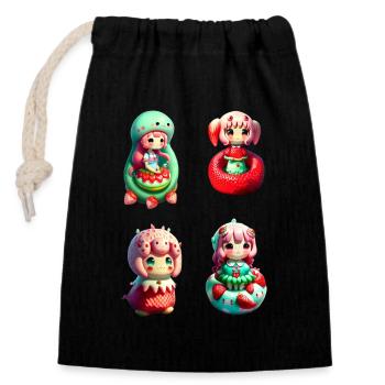 Sirènes fraises Kawaii - Sac cadeau en coton avec cordon (14 x 20 cm) - noir - Devant