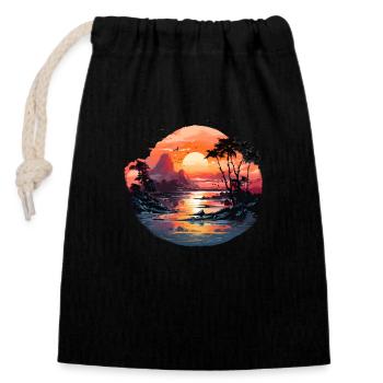 Île Dreamland - Sac cadeau en coton avec cordon (14 x 20 cm) - noir - Devant