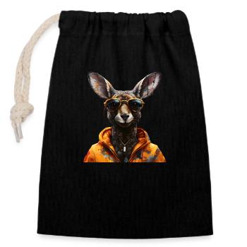 Rap Kangourou - Sac cadeau en coton avec cordon (14 x 20 cm) - noir - Devant