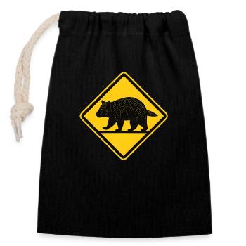 Wombat Roadsign Australia - Closable cotton gift bag (14x20cm) - black - Front
