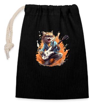Singing Guitar Playing Cat - Closable cotton gift bag (14x20cm) - black - Front