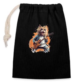Singing guitar playing cat - Closable cotton gift bag (14x20cm) - black - Front