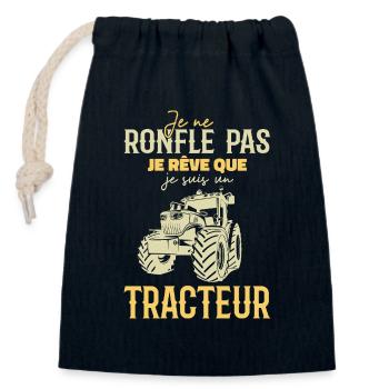 Je ne ronfle pas je rêve que je suis un tracteur - Sac cadeau en coton avec cordon (14 x 20 cm) - bleu marine - Devant