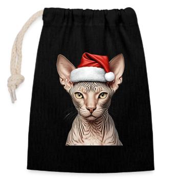 Weihnachts-Sphynx-Katze - Verschließbarer Geschenkbeutel aus Baumwolle (14x20cm) - Schwarz - Vorne