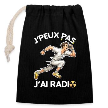 J'peux pas J'ai Radio Citation drôle Radiologie - Sac cadeau en coton avec cordon (14 x 20 cm) - noir - Devant
