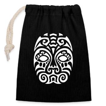 Tatouage maori en blanc - design unique - Sac cadeau en coton avec cordon (14 x 20 cm) - noir - Devant