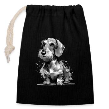 Wire-haired dachshund drawn - Dachshund painted - Closable cotton gift bag (14x20cm) - black - Front