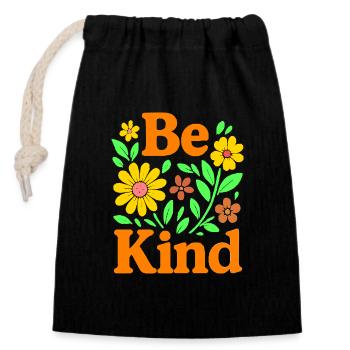 Cheerful floral expression for positive vibes - Closable cotton gift bag (14x20cm) - black - Front