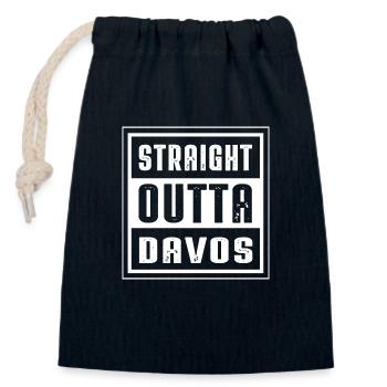 STRAIGHT OUTTA DAVOS - Verschließbarer Geschenkbeutel aus Baumwolle (14x20cm) - Navy - Vorne