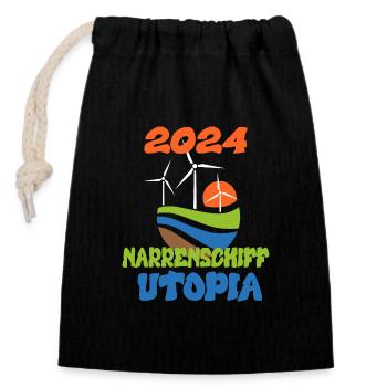 Narrenschiff Utopia, 2024 - Verschließbarer Geschenkbeutel aus Baumwolle (14x20cm) - Schwarz - Vorne