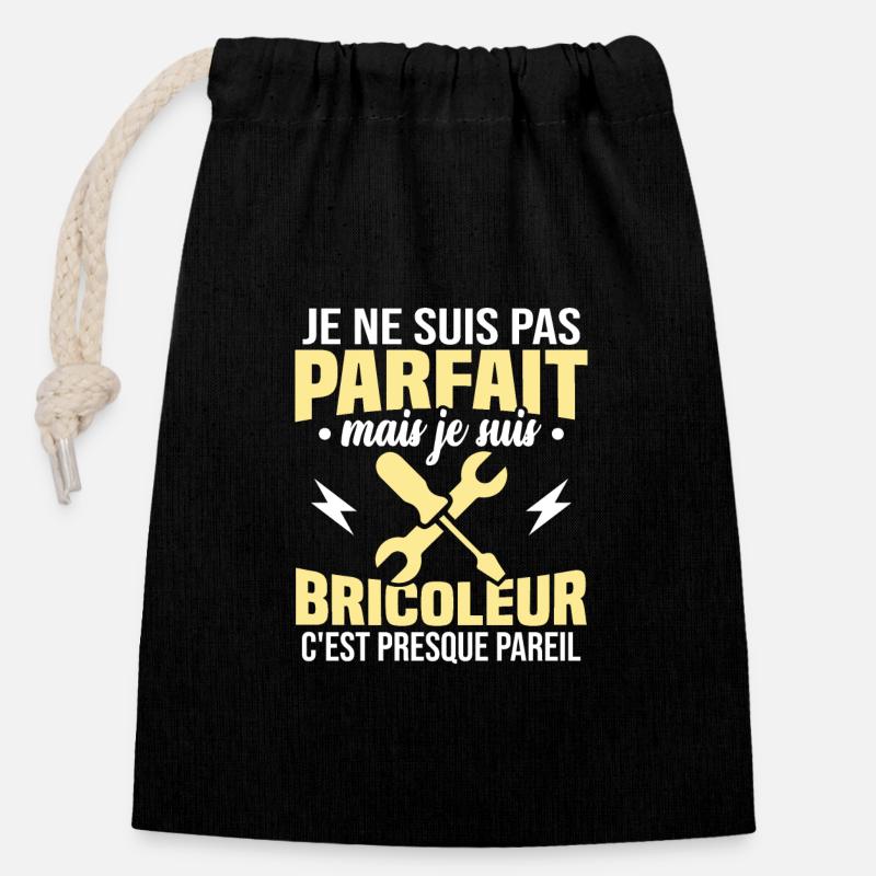 Pas parfait mais je suis bricoleur - Sac cadeau en coton avec cordon (14 x 20 cm) - noir