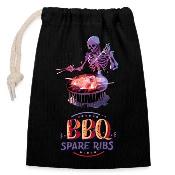 n Skelett gesehen das seine BBQ Spare Ribs grillt? - Verschließbarer Geschenkbeutel aus Baumwolle (14x20cm) - Schwarz - Vorne