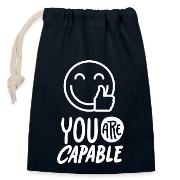 Slogan de motivation You-Are-Capable avec smileyface - Sac cadeau en coton avec cordon (14 x 20 cm) - bleu marine - Devant