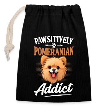 Pomeranian Pawsitively Addict - Closable cotton gift bag (14x20cm) - black - Front
